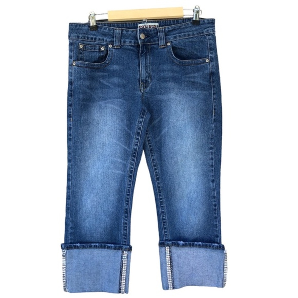 Bisou Bisou Jeans Blu Wash Ringstones on Sides Cuffed Jeans 14